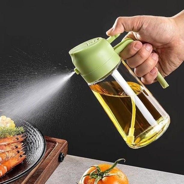 2-in-1 Oil Spray Bottle | Adjustable Mist & Dispenser | 370ml Leak-Proof Glass Container