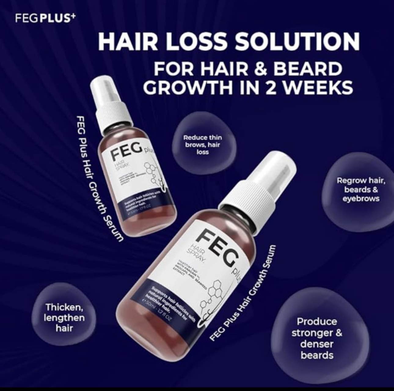 FEG PLUS Hair Growth Serum & Spray – 50ml Advanced Formula for Men & Women