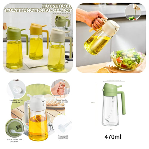 2-in-1 Oil Spray Bottle | Adjustable Mist & Dispenser | 370ml Leak-Proof Glass Container