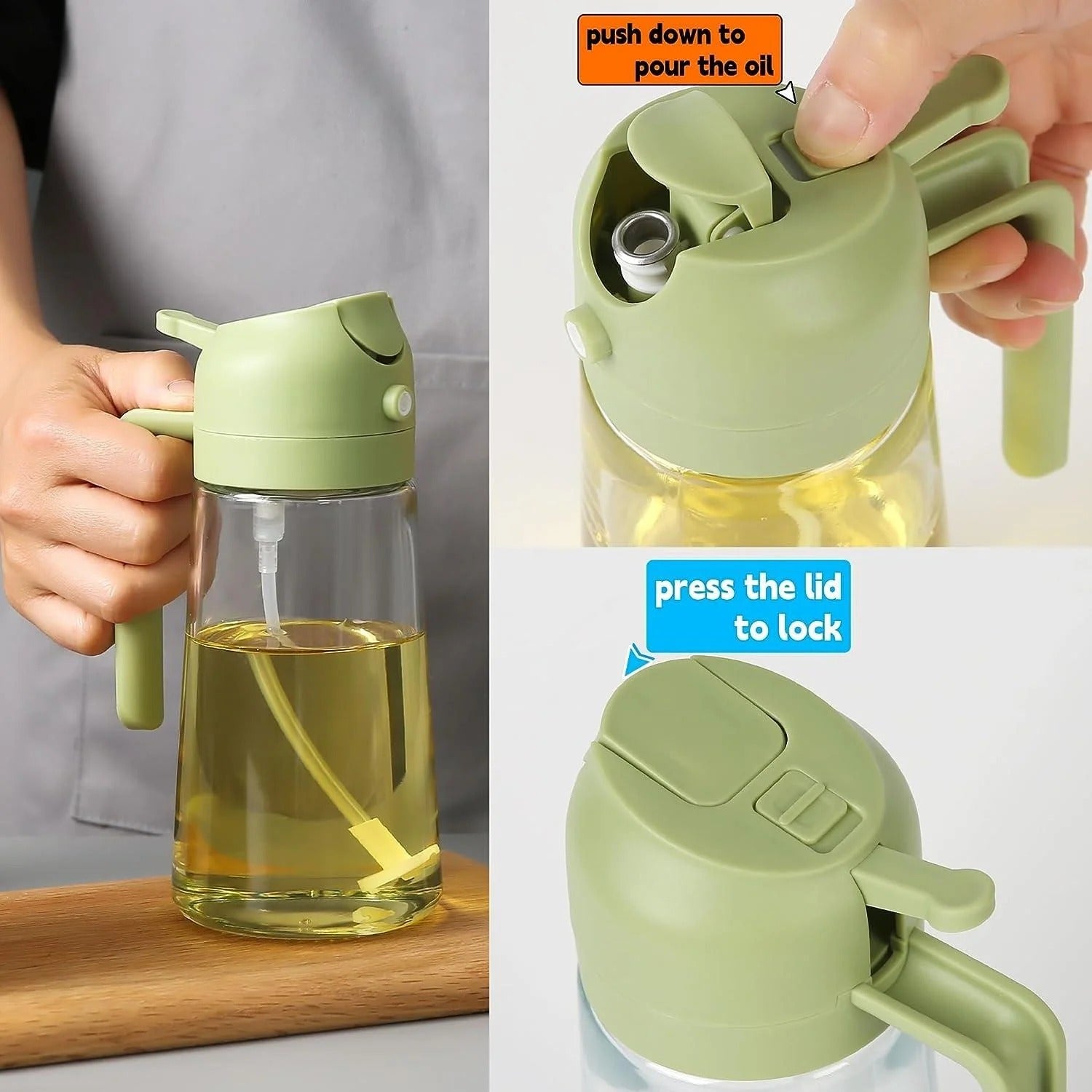 2-in-1 Oil Spray Bottle | Adjustable Mist & Dispenser | 370ml Leak-Proof Glass Container