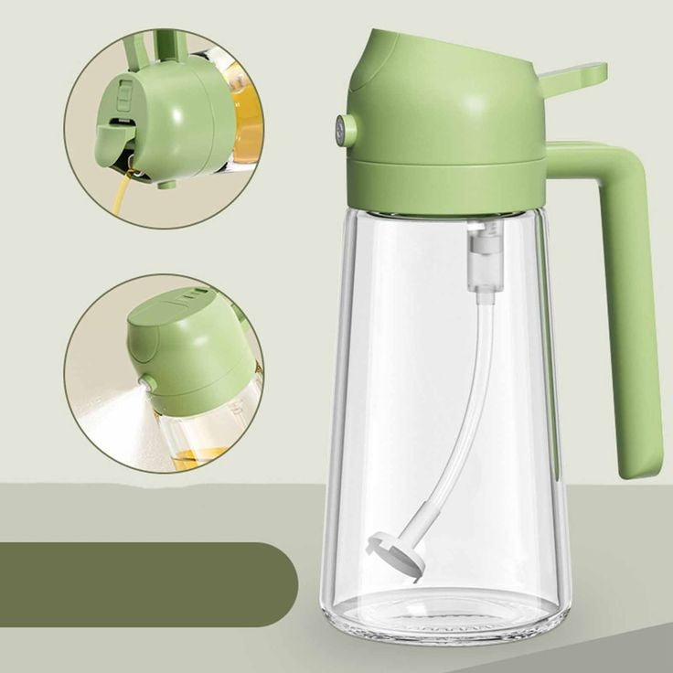 2-in-1 Oil Spray Bottle | Adjustable Mist & Dispenser | 370ml Leak-Proof Glass Container